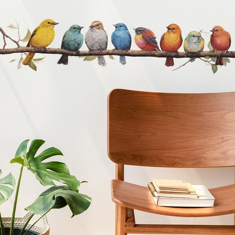 Colorful Birds On Tree Branches Wall Sticker PVC Removable Self-Adhesive Wall Decal For Living Room Bedroom Home Decor Mural