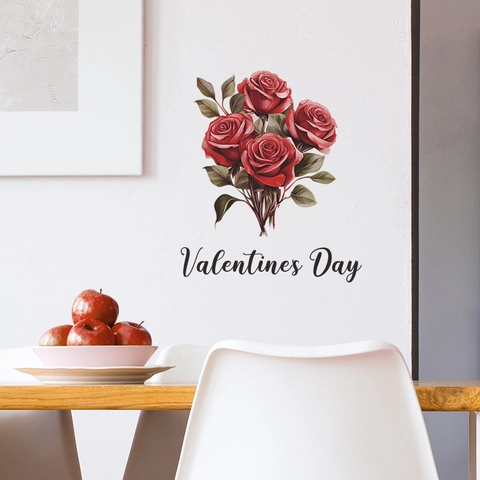 Valentinstag Romantisch Rote Rose Wandtattoo PVC Abnehmbar Blume Aufkleber Für Schlafzimmer Wohnzimmer Haus Dekoration
