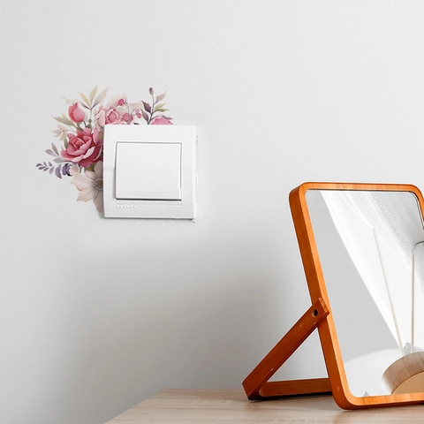 Adesivo da Parete a Forma di Rosa Rosa ad Acquerello per Decorazione Interruttore della Luce Presa PVC Autoadesivo Floreale per Casa