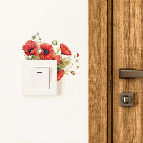 Adesivo Murale Fiore Papavero Rosso Impermeabile PVC Decorazione Interruttore Luce per Camera da Letto Soggiorno Casa