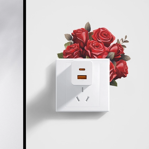 Romantic Red Rose Switch Sticker PVC Removable Flower Wall Decal For Valentine's Day Home Bedroom Living Room Decor