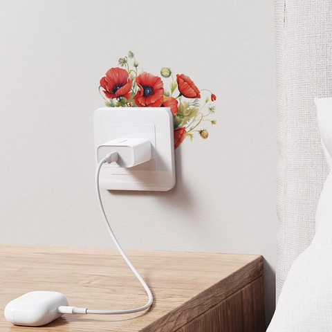 Adesivo Murale Fiore Papavero Rosso Impermeabile PVC Decorazione Interruttore Luce per Camera da Letto Soggiorno Casa