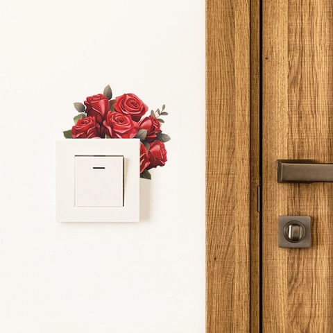 Romantic Red Rose Switch Sticker PVC Removable Flower Wall Decal For Valentine's Day Home Bedroom Living Room Decor
