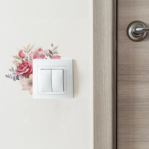 Adesivo da Parete a Forma di Rosa Rosa ad Acquerello per Decorazione Interruttore della Luce Presa PVC Autoadesivo Floreale per Casa