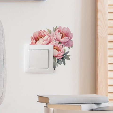 Pink Peony Watercolor PVC Wall Sticker Modern Minimalist Flower Plant Switch Decal For Living Room Bedroom Home Decor