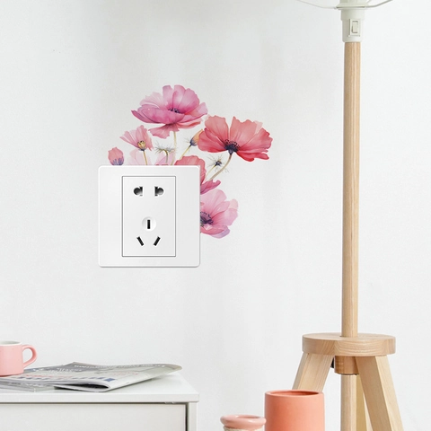 Pegatina de Pared de Flor de Amapola Rosa en Acuarela Calcomanía Extraíble de PVC Para Interruptor Sala de Estar Dormitorio