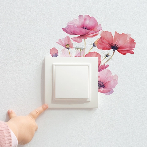 Pegatina de Pared de Flor de Amapola Rosa en Acuarela Calcomanía Extraíble de PVC Para Interruptor Sala de Estar Dormitorio