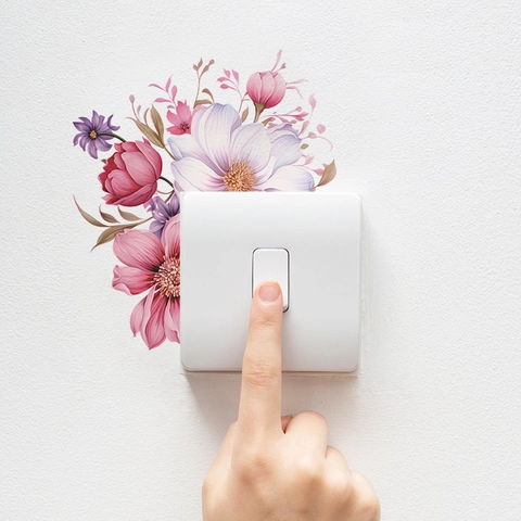 Watercolor Flower Switch Sticker PVC Self Adhesive Wall Decal For Bedroom Living Room Home Decoration Floral Wall Art