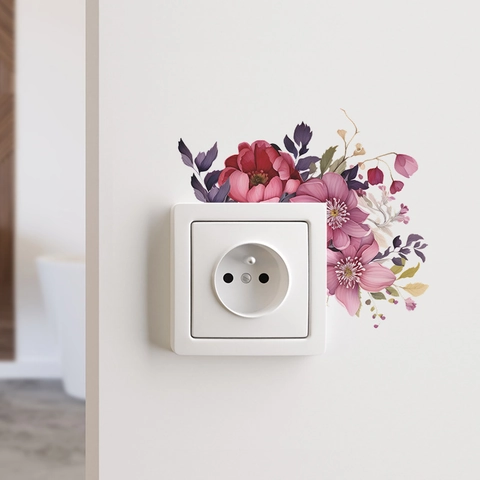 Adesivo da Parete Floreale ad Acquerello Adesivo per Interruttore della Luce Decorazione Soggiorno Camera da Letto PVC Decalcomania