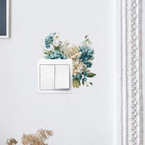 Adesivo Murale per Interruttore a Fiori Blu in PVC Autoadesivo Design Piante e Fiori per Soggiorno Camera da Letto
