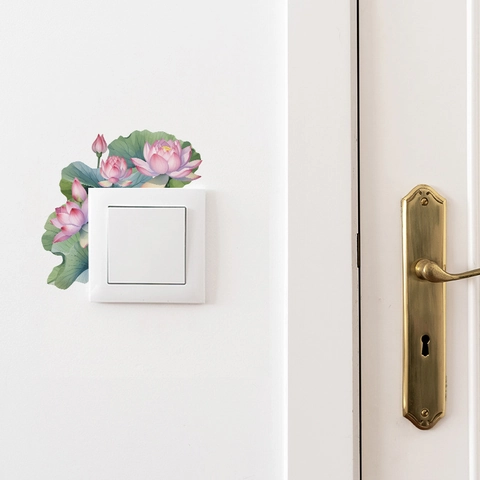 Chinesischer Stil Lotos Seerosenblatt Schalter Wandtattoo Dekorativ PVC Blumen Aufkleber Für Wohnzimmer Schlafzimmer