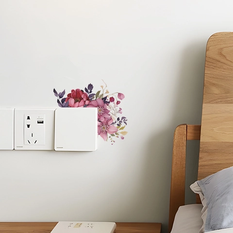 Adesivo da Parete Floreale ad Acquerello Adesivo per Interruttore della Luce Decorazione Soggiorno Camera da Letto PVC Decalcomania