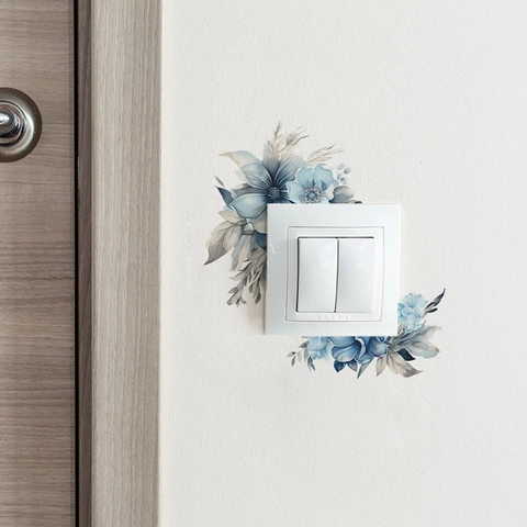 Adesivo per Interruttore della Luce a Fiori Blu Acquerello PVC Decalcomania da Parete Floreale Rimovibile per Camera da Letto Soggiorno