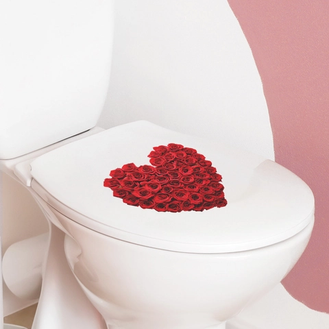Adesivo per Toilette San Valentino Cuore Rosa Rossa in PVC Impermeabile Adesivo Murale Bagno per Decorazione Casa