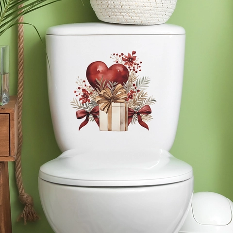Valentinstag Herz Geschenkbox Toilettensticker PVC Aquarell Blume Badezimmer Aufkleber Home Decor Wasserdicht Wandaufkleber
