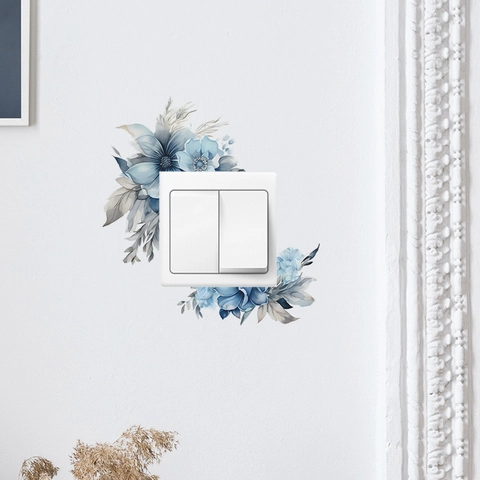 Adesivo per Interruttore della Luce a Fiori Blu Acquerello PVC Decalcomania da Parete Floreale Rimovibile per Camera da Letto Soggiorno