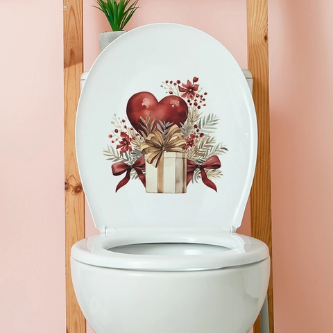Valentinstag Herz Geschenkbox Toilettensticker PVC Aquarell Blume Badezimmer Aufkleber Home Decor Wasserdicht Wandaufkleber