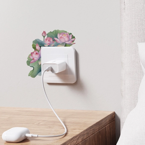 Chinesischer Stil Lotos Seerosenblatt Schalter Wandtattoo Dekorativ PVC Blumen Aufkleber Für Wohnzimmer Schlafzimmer