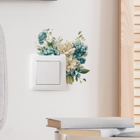 Adesivo Murale per Interruttore a Fiori Blu in PVC Autoadesivo Design Piante e Fiori per Soggiorno Camera da Letto