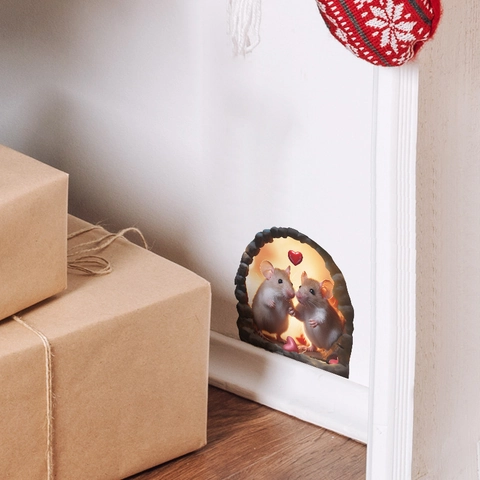 3D Trou de Souris Stickers Muraux PVC Auto-adhésifs Souris Dessin Animé Cœur DIY Décoration de Plinthes Saint-Valentin