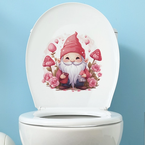 Valentinstag Zwerg Rose Blume Toilettendeckel Aufkleber Wasserdicht PVC Dekorativ Badezimmer Wandtattoo Für Haus Dekor
