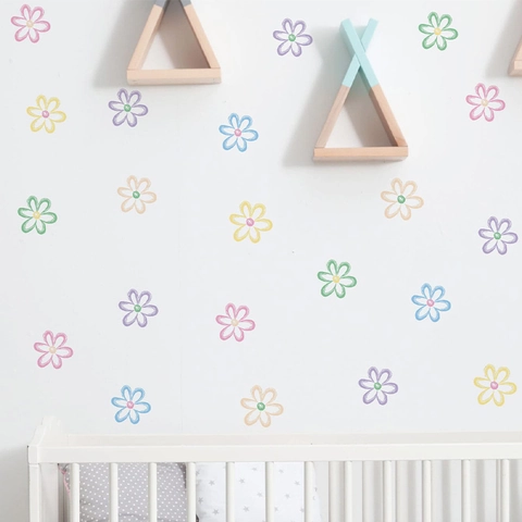 Colorful Floral PVC Wall Stickers Removable Self-Adhesive Daisy Flower Decals For Living Room Bedroom Home Wall Decor