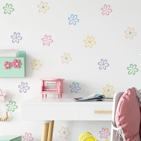 Colorful Floral PVC Wall Stickers Removable Self-Adhesive Daisy Flower Decals For Living Room Bedroom Home Wall Decor