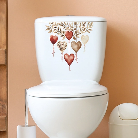 Watercolor Heart Hanging Ornaments Toilet Sticker Removable PVC Bathroom Decal For Valentine Day Home Wall Decoration