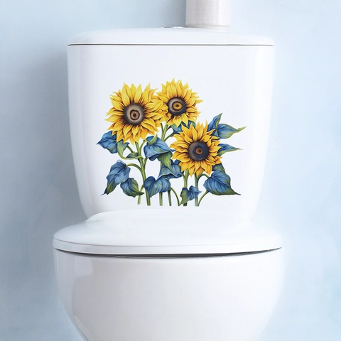 Adesivo per Gabinetto con Girasoli Dipinti in PVC Impermeabile Autoadesivo Adesivo da Parete per Bagno Decorazione Floreale
