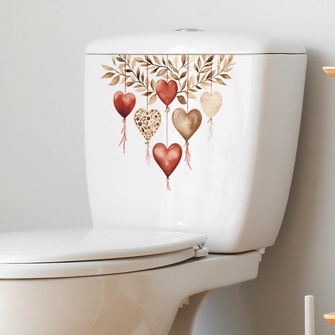 Watercolor Heart Hanging Ornaments Toilet Sticker Removable PVC Bathroom Decal For Valentine Day Home Wall Decoration