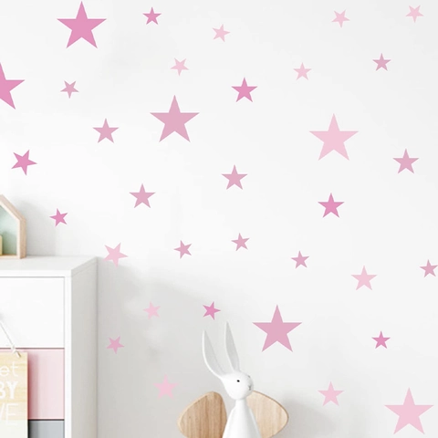 Adesivi Murali Stelle Rosa Per Cameretta Bambini PVC Autoadesivo Pentagramma Pattern Decalcomanie Da Muro Arredo Casa Soggiorno Camera Da Letto