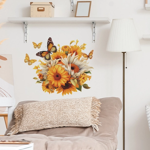 Sonnenblume Schmetterling Wandaufkleber Bunte Florale Abnehmbare PVC Kunst Wandbild Für Wohnzimmer Schlafzimmer Home Dekoration