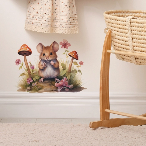Watercolor Cartoon Mouse Mushroom Wall Sticker PVC Forest Animal Decal For Nursery Kids Room Bedroom Home Wall Decoration