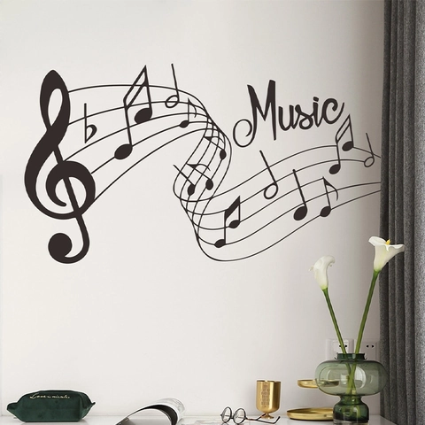 Adhesivo de Pared de Notas Musicales Pentagramma de PVC DIY Calcomanía de Vinilo Para Sala de Estar Dormitorio Decoración Minimalista Negro