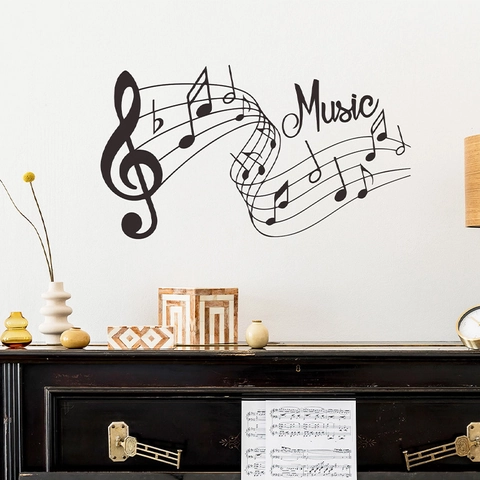 Adhesivo de Pared de Notas Musicales Pentagramma de PVC DIY Calcomanía de Vinilo Para Sala de Estar Dormitorio Decoración Minimalista Negro
