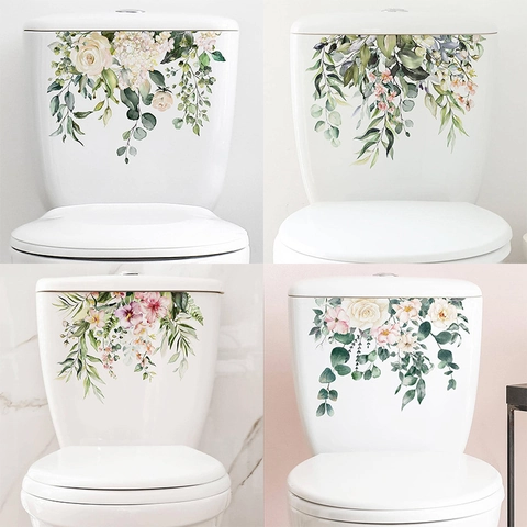 Acquerello Pianta Verde Tropicale Adesivo per Coperchio WC Decorazione Serbatoio Bagno Floreale PVC Impermeabile Adesivo da Parete