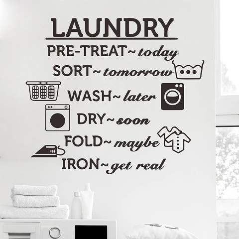 Laundry Room Wall Stickers Funny English Quotes DIY Vinyl Decals For Washroom Decoration Modern Simple PVC Black Wall Decal