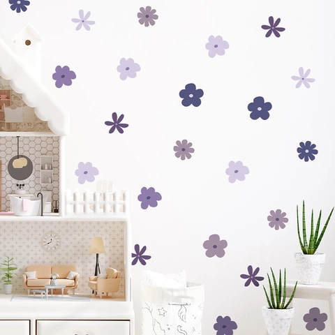 Purple Flower Wall Stickers PVC Self Adhesive Floral Decals For Bedroom Living Room Nursery Home Wall Decoration