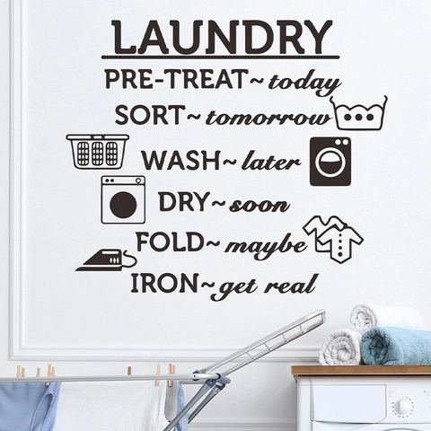 Laundry Room Wall Stickers Funny English Quotes DIY Vinyl Decals For Washroom Decoration Modern Simple PVC Black Wall Decal