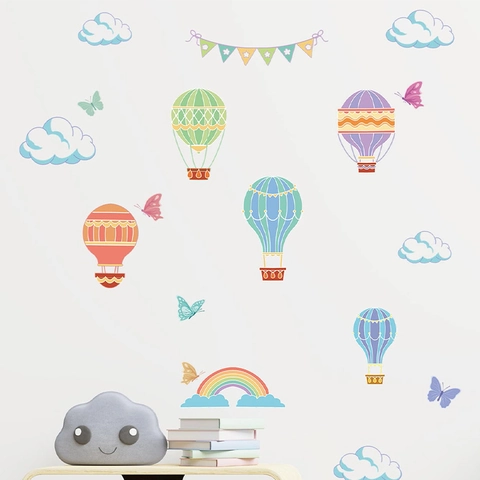 Cartoon Heißluftballon Wolke Regenbogen Wandaufkleber Für Kinderzimmer Kindergarten PVC Dekorative Tapete DIY Wandtattoo