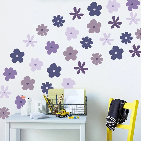 Purple Flower Wall Stickers PVC Self Adhesive Floral Decals For Bedroom Living Room Nursery Home Wall Decoration