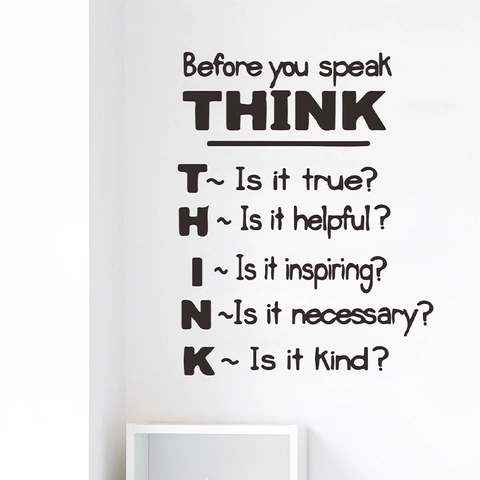 Before You Speak THINK Adesivo da Parete Motivazionale PVC Nero Slogan Inglese Removibile DIY Ufficio Decorazione Classe