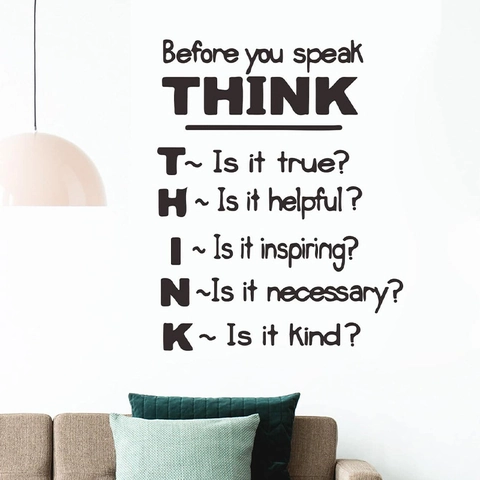 Before You Speak THINK Adesivo da Parete Motivazionale PVC Nero Slogan Inglese Removibile DIY Ufficio Decorazione Classe