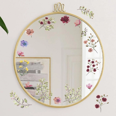 Watercolor Floral Wall Stickers Self Adhesive PVC Flower Mirror Decals Vintage Plant Wall Art For Home Bedroom Decor