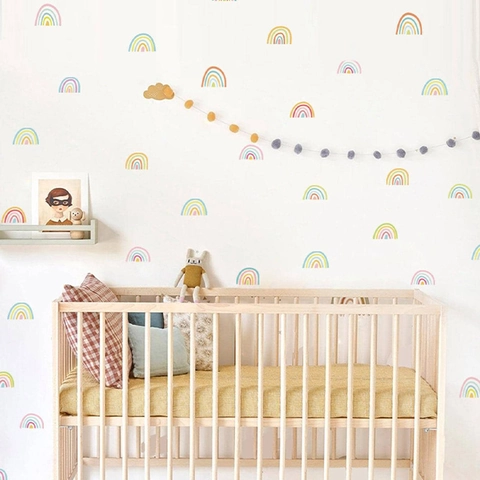 Pegatina de Pared Arcoíris Dibujos Animados Color Macarrón PVC Extraíble para Decoración Habitación Niños Salón