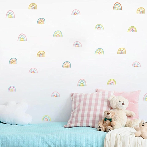 Pegatina de Pared Arcoíris Dibujos Animados Color Macarrón PVC Extraíble para Decoración Habitación Niños Salón