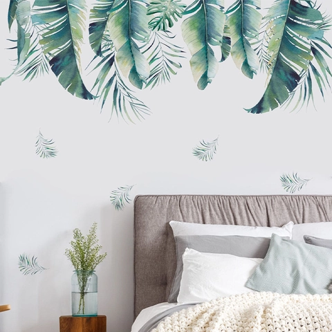 Pegatinas de Pared de Plantas Tropicales Monstera Palma Hojas de Plátano Acuarela PVC Calcomanías para Sala de Estar Dormitorio