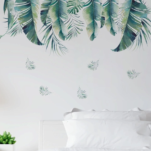 Pegatinas de Pared de Plantas Tropicales Monstera Palma Hojas de Plátano Acuarela PVC Calcomanías para Sala de Estar Dormitorio