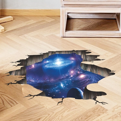 3D Universe Planet Galaxy Space Broken Hole Wall Sticker Self-Adhesive PVC Decorative Decal For Bedroom Living Room Home Decor