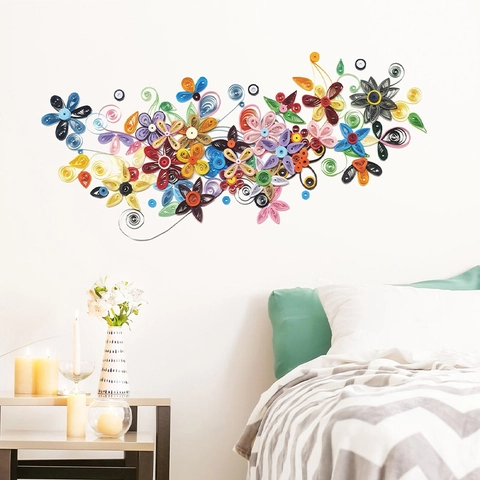 Adesivo da Parete in PVC Creativo con Fiori d'Arte Moderno Decalcomania Rimovibile Fai-da-te per Soggiorno Camera da Letto Casa